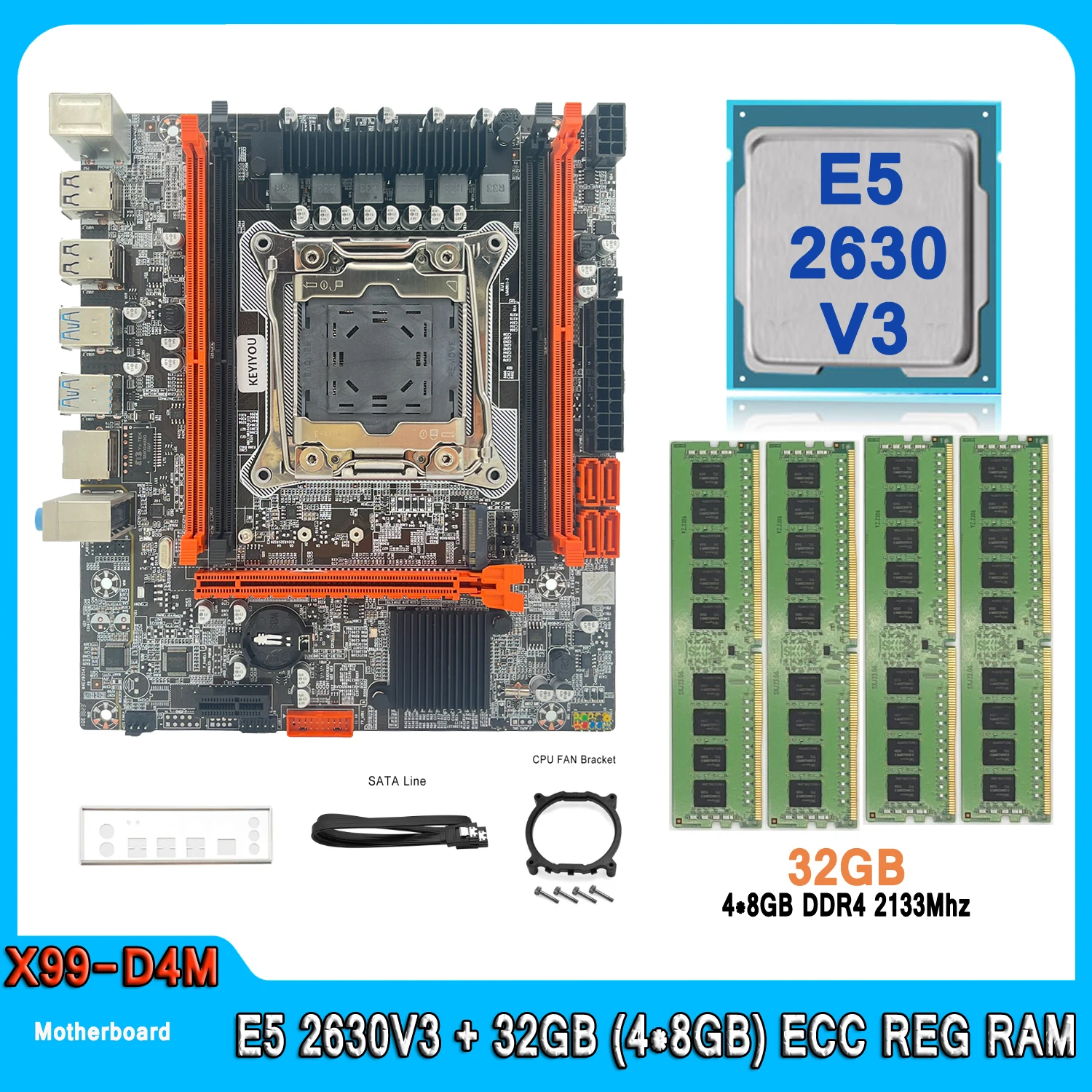 

Набор материнской платы X99, Семейный комплект Xeon E5 2630V, 3 процессора 32 Гб (4 шт. * 8 ГБ), DDR4, DIMM память RAM REG ECC X99, материнская плата компьютера