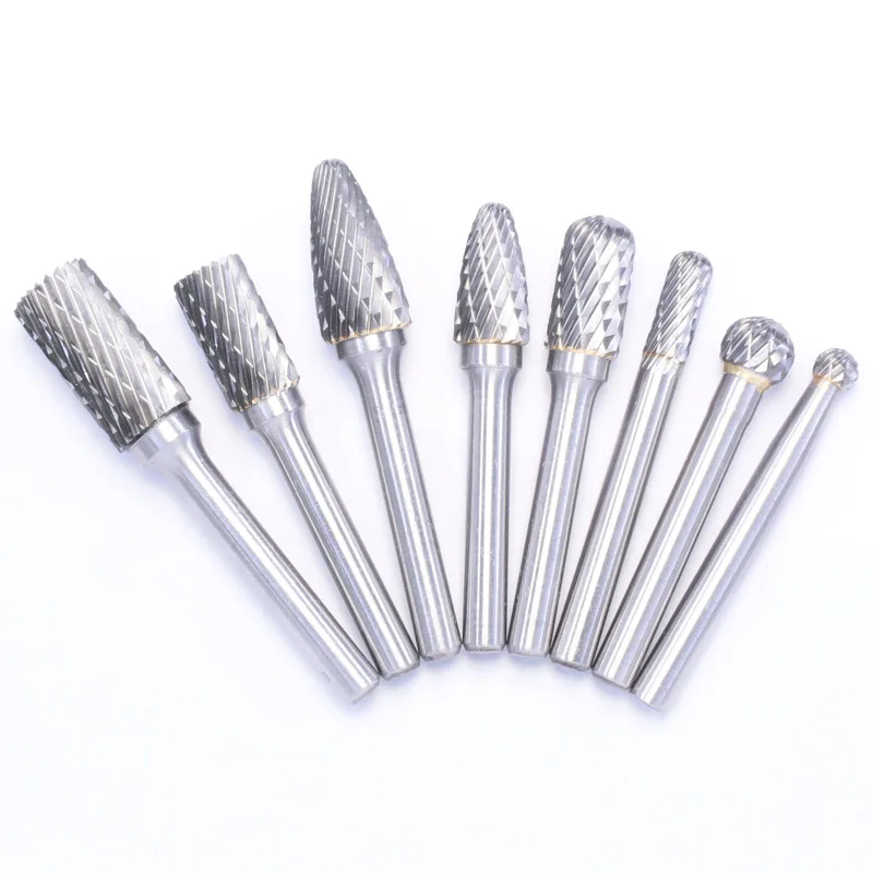 Hardware tools 8-Pcs Tungsten Steel Grinding Head Hard Alloy Rotary File Set, Double Groove Metal Wood Carving Polishing Alloy