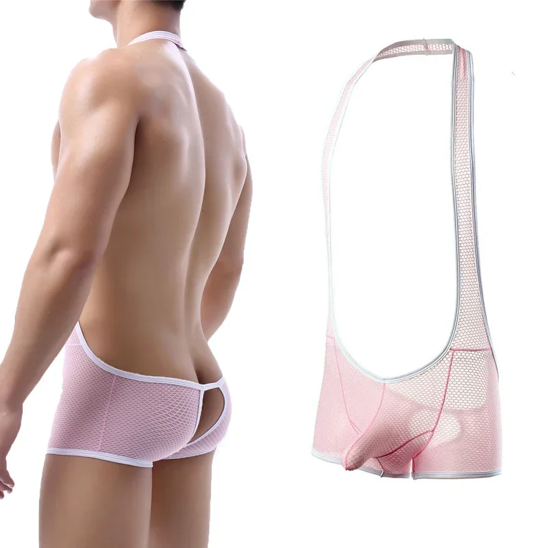 Mens Sexy Leotard Bodysuits Body Shapers Hanging Neck Boxers Jumpsuit Tights Men Singlet Underwear One-piece Male Undershirts men underwear