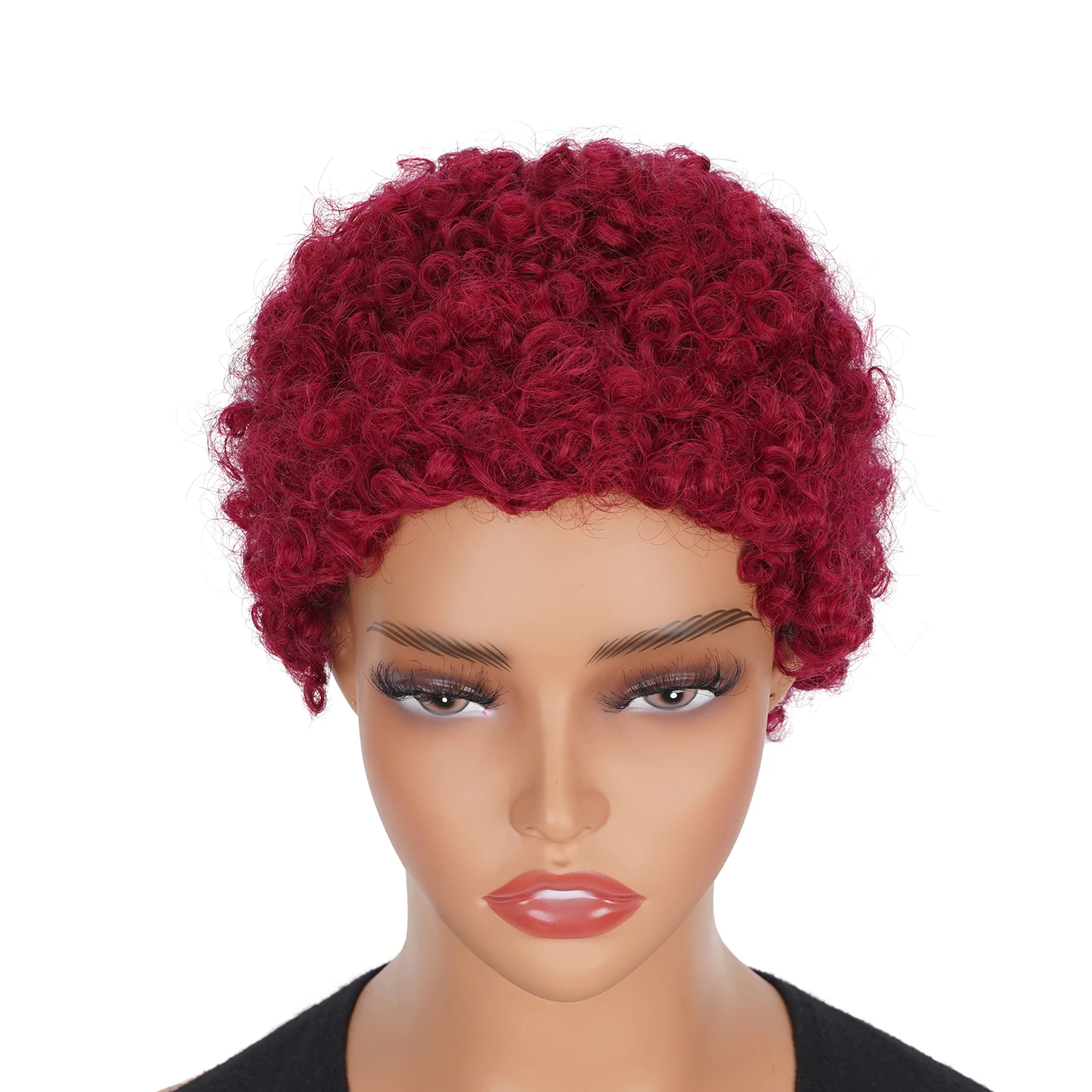 Bug Red Wine Kinky Curly Wigs Short Wigs for Black Women Human Hair Kinky Curly Human Hair Wigs Full Machine Made Pixie Cut Wig