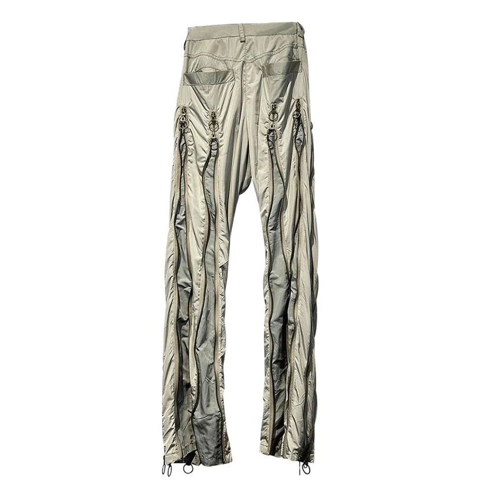 ABOORUN Men Functional Zippers Patchwork Pants Streetwear Archive Flared Trousers for Male