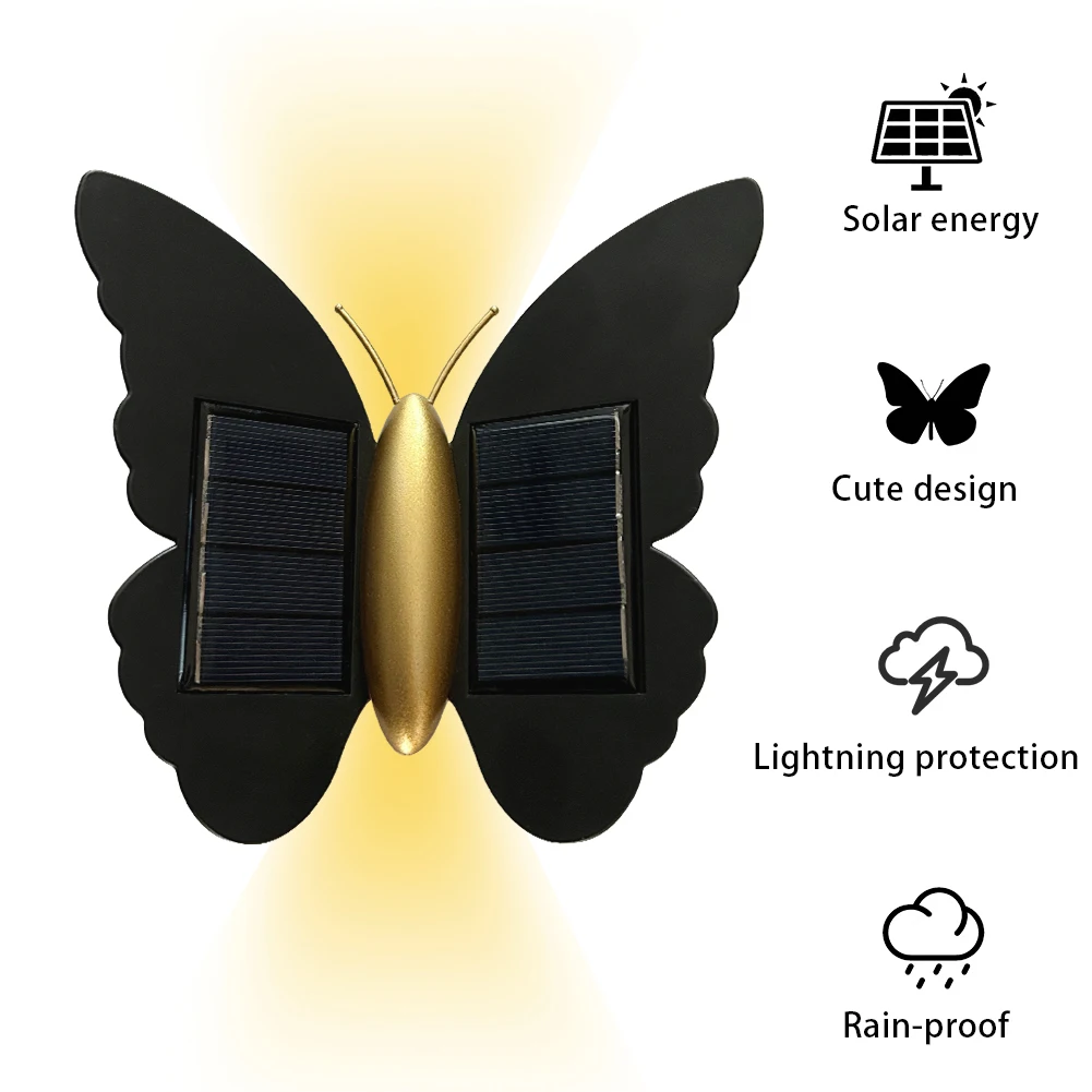Butterfly Solar Wall Light Solar Powered Wall Light Motion Sensor Outside Yard Lamp IP65 Waterproof Auto On/Off for Fence Patio