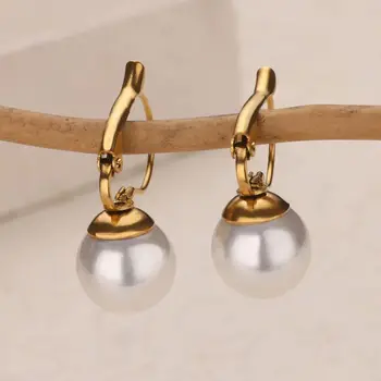 Imitaion Pearl Dangle Drop Earrings Stainless Steel Gold Color Earrings Vintage Wedding Fashion Jewelry Christmas Gift New Year