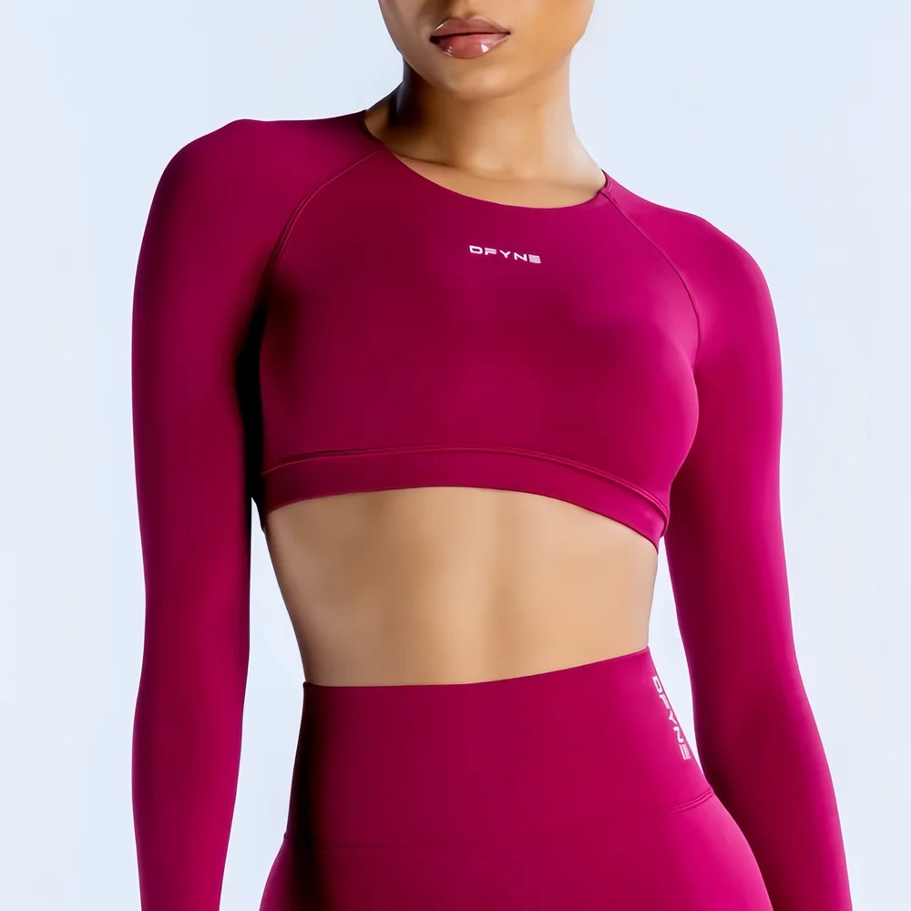 Dynamic Long Sleeve Crop Top with Logo Women Short Sleeve Yoga Top Light Weight Gym Crop Top Seamless Bicycle Sports Long Sleeve 2