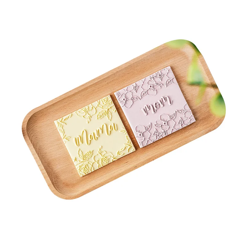 Acrylic Mother's Day Embossed Mold English Blessing Love My Mom Flower Pattern Embossing Press Mold DIY Fondant Biscuit Mould,baking mold,cookie mould,cookie printing mold