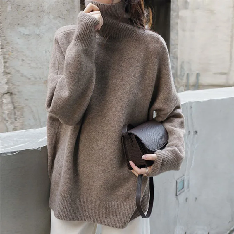 

Ladies Turtleneck 2022 Winter New Thick Sweater Loose Turtleneck Lazy Wind Knitted Cashmere Sweater Wearing Warm Bottom Top