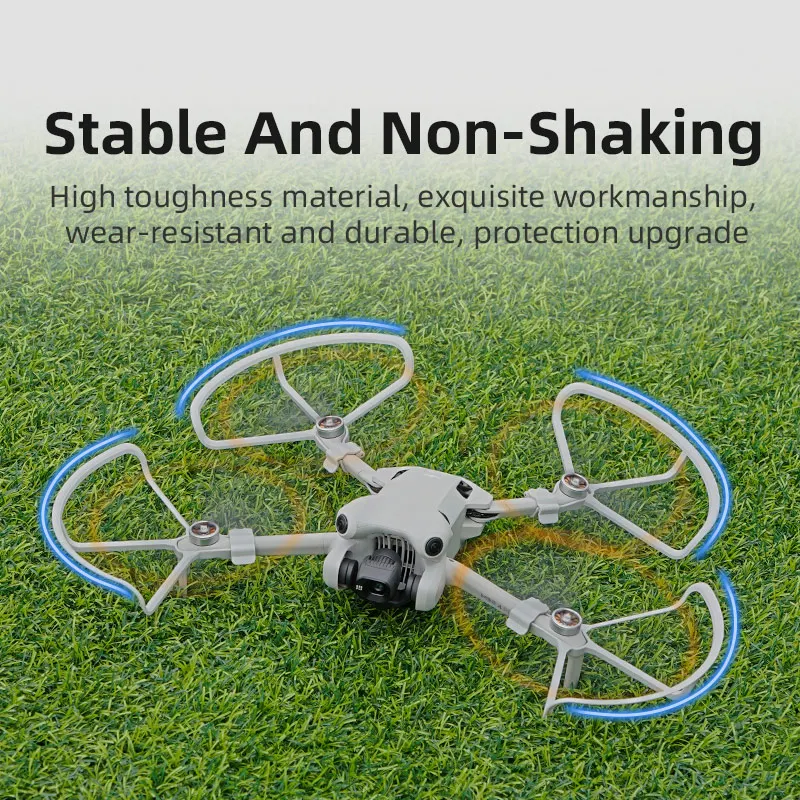 Détail du protège-hélice pour DJI Mini 4 Pro, gris clair, sécurité et légèreté au service du pilotage.