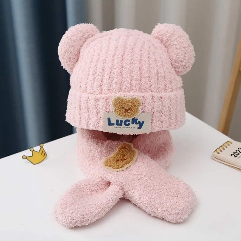 New Lucky Bear Scarf Hat Set Warm Windproof Pullover Cap Coldproof Beanie Hat for Outdoor Cycling Skiing