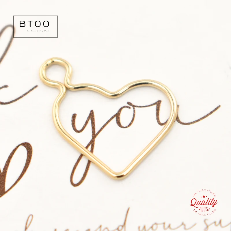 Real 14K Gold Filled Heart Charm With Ring 15.5MM Gold Pendant For Bracelet Necklace Earring DIY Jewelry Accessories Jewelry