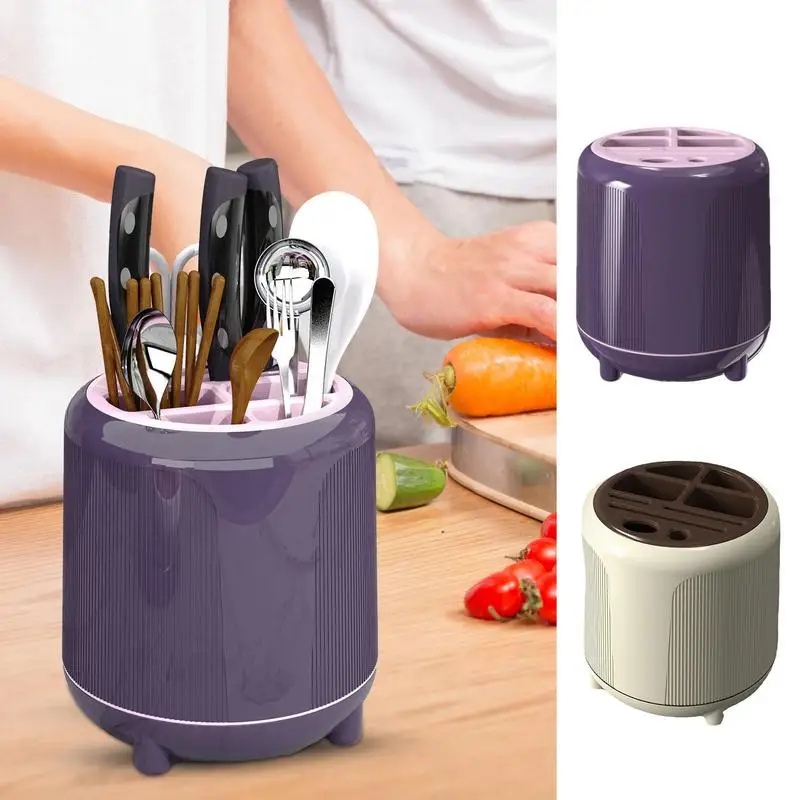 

Knives Holder Rotatable Cutlery Storage Rack Multi Partition Cutter Block Creative Kitchen Chopstick Bucket Rotating Knife Stand