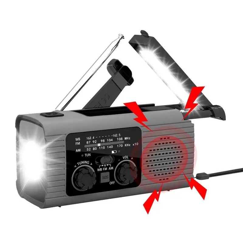 Portable Solar Radio Flashlight Hand Crank Weather Radio AM/FM/NOAA Radio Crank Radios 3 Way Charging Survival Radio For Camping