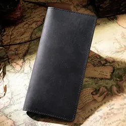 Handcrafted Genuine Leather Slim Bifold Wallet - Minimalist Vintage Design (Black)