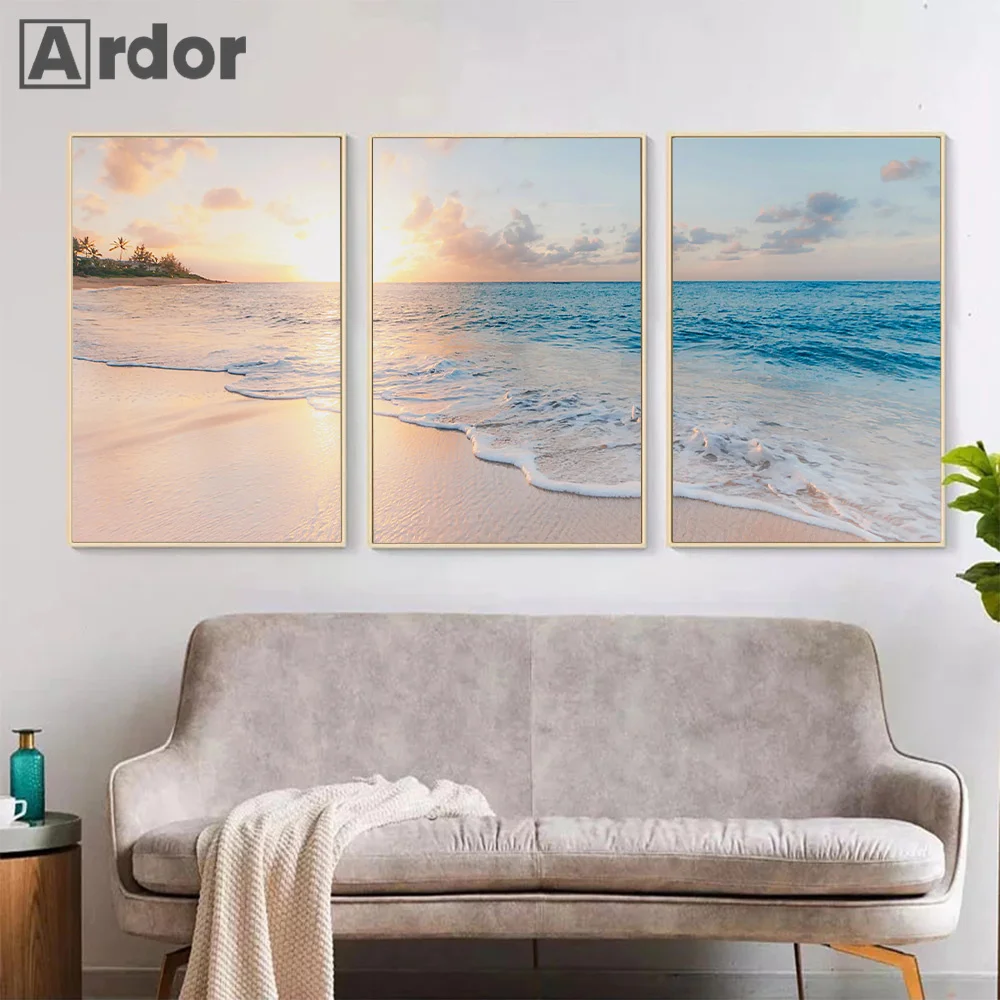 

Sunrise Ocean Sea Posters and Prints Beach Wall Art Canvas Painting Waves Landscape Posters Nordic Wall Pictures Bedroom Decor