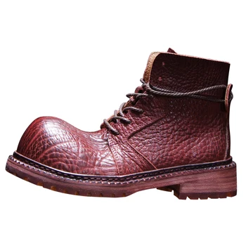Handmade Vegetable Tanned Genuine Leather Big Toe Motorcycle Boots Men Shoes Anti-slip Wear-resistant Chelsea Ankle Boots