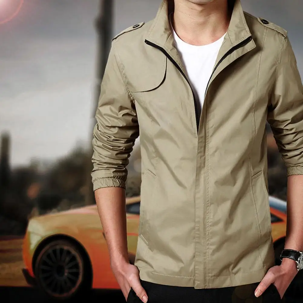 

Men Casual Jacket Stylish Men's Outerwear Trendy Stand Collar Zipper Jacket for Fall/spring for Business Casual Outdoors Stand