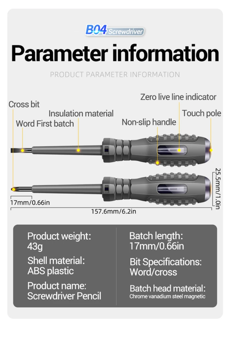 Description Picture 6 of itemDigital Voltage Tester Pen AC Non-contact Induction Test Pencil Voltmeter Power Detector Electrical Screwdriver Indicator Meters
