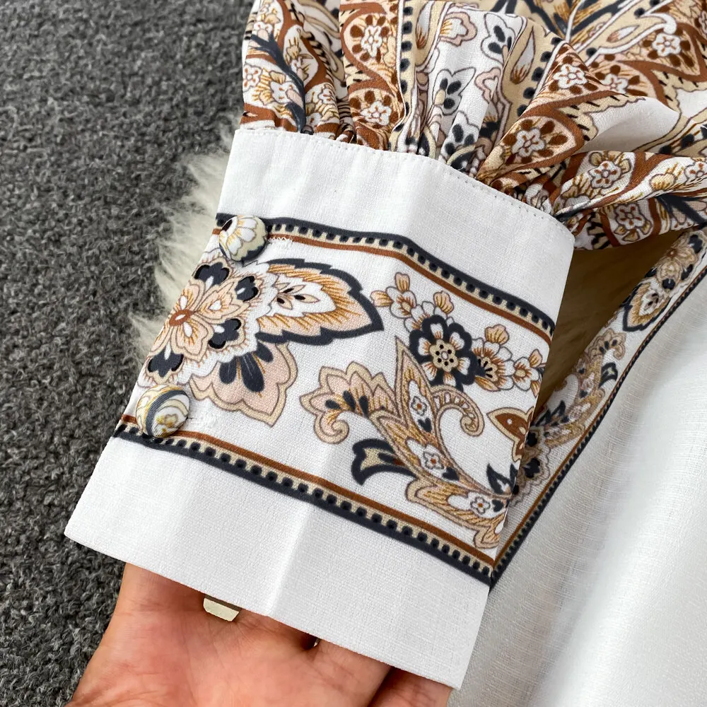 Women Vintage Long Dress Fashion Print A-line Ruffled Elegant Floral Party Dresses Ladies Long Sleeve Casual Long Robe Vestidos