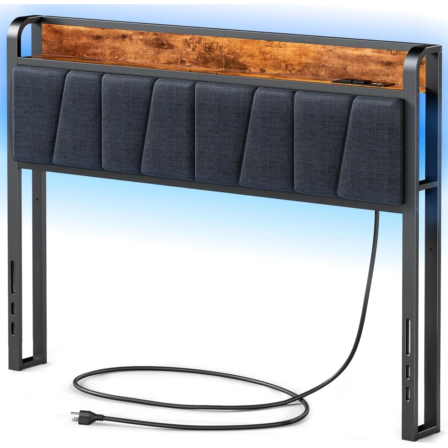Large-headboard-with-shelf-with-LED-lights-USB-port-and-charging ...