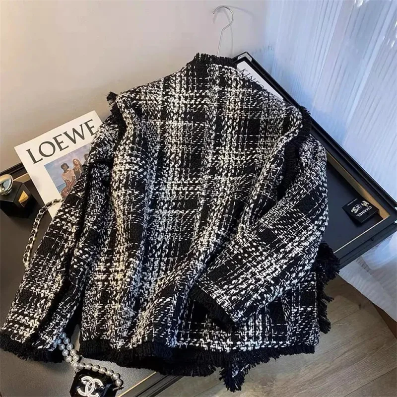 Checkered Small Fragrant Coat Women's Spring Autumn 2023 New Loose and Advanced Design Sense Small Retro Baseball Top Commuter