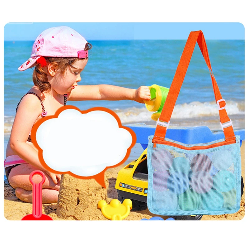 

Adjustable Mesh Beach Shoulder Bag For Kids Toy Organizer Net Zipper Strap Storage Pouch Child Shell Collecting Bag Round Bucket