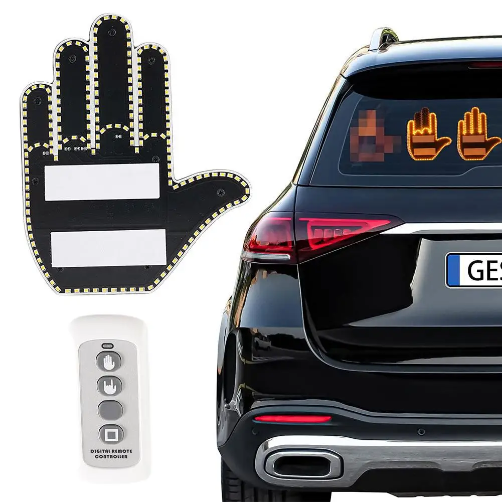 Car Finger Light LED Illuminated Gesture Light With Remote Road Rage Sign  Funny Rear Window Sign Car Accessories - AliExpress