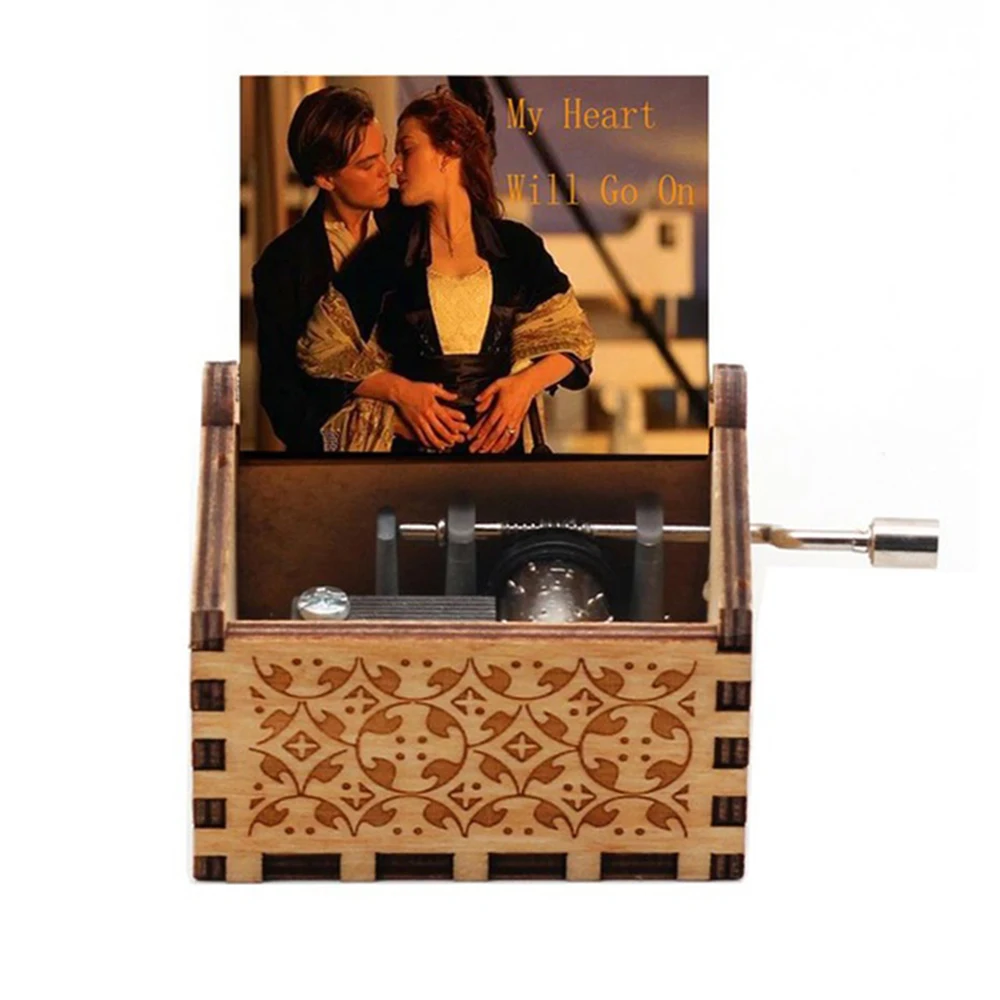 My Heart Will Go Music Box Hand Crank Wooden Vintage Laser Engraved Music Box, Gifts For Birthday/Anniversary/Wedding/Valentine 2