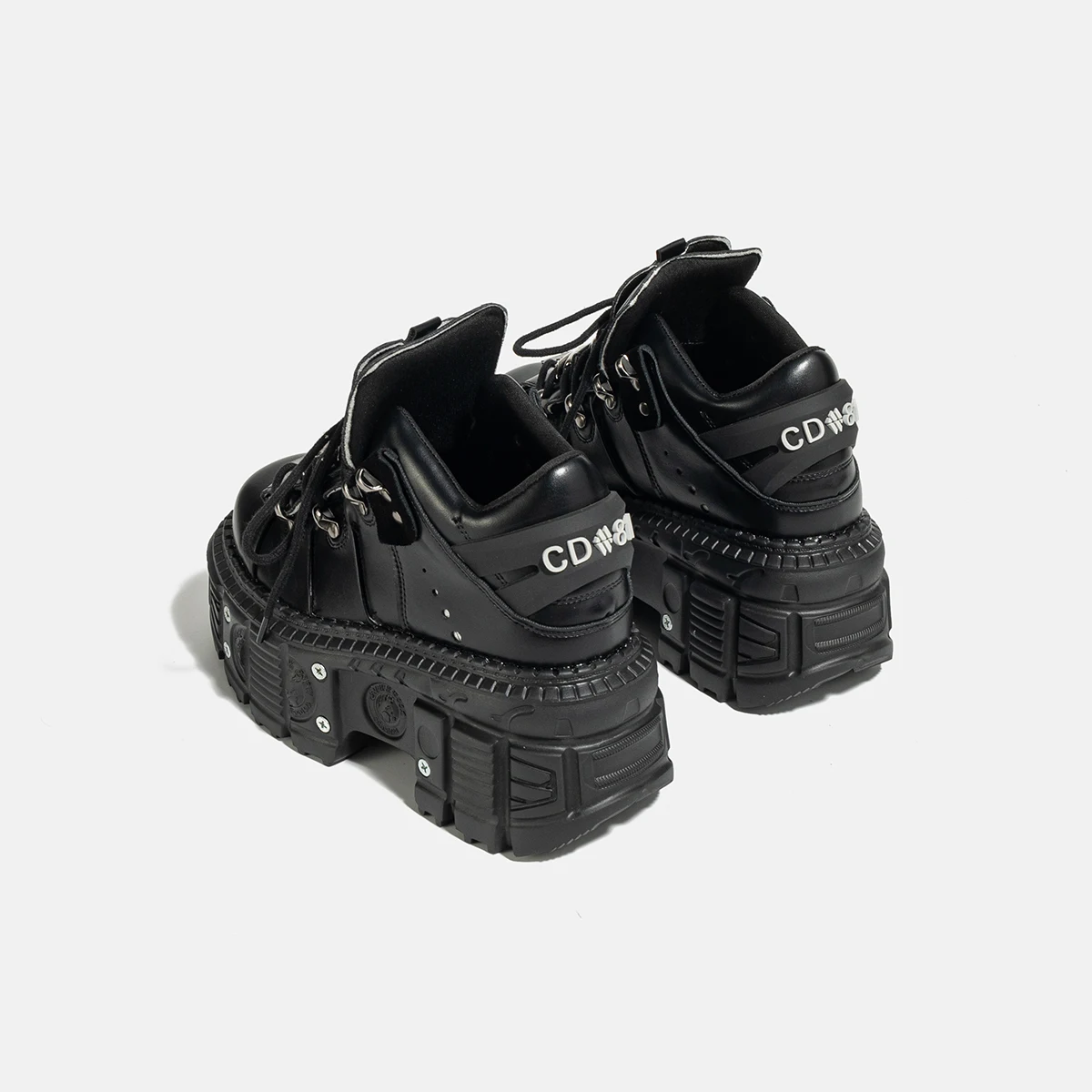 Gothic Dark Platform Thick Bottom Punk Metal Height-Increasing Leather Women's Small Rock Lace-up Rivet Shoes 5