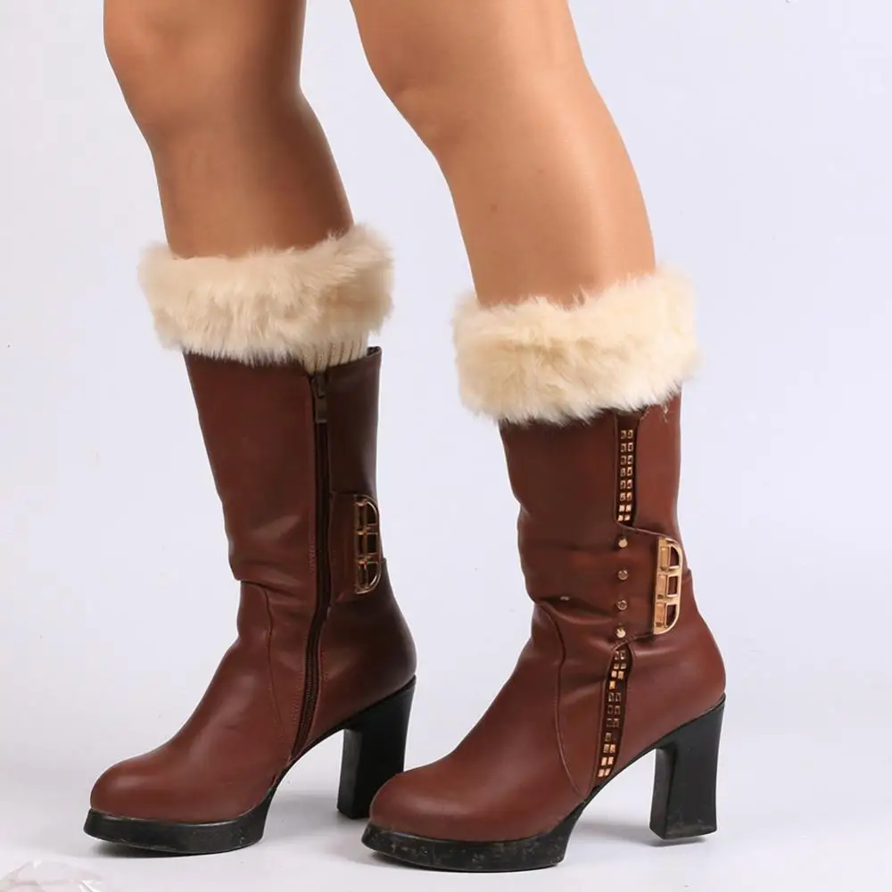 

Leg Warmers Warm Short Women Solid Color Faux Fur Winter Cuff Crochet Knit Boots Sock Leg Warmers