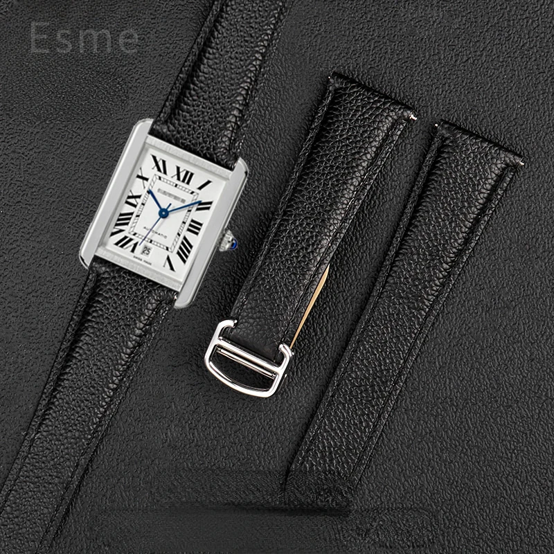 Cinturino In Pelle Litchi Per Cartier Tank Solo Ronde Lychee Grain Strap Leather 20 23 25Mm Accessori Per Orologi
