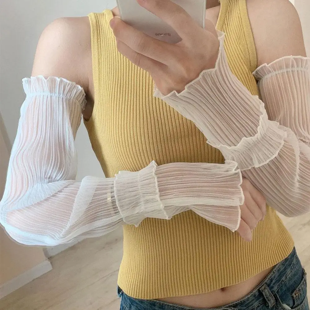 

Summer Long Fingerless Gloves Women Sun Protection Sunscreen Lace Sleeve Uv Lady Gloves Thin Arm Breathable Mesh Mittens Sl K3Z8