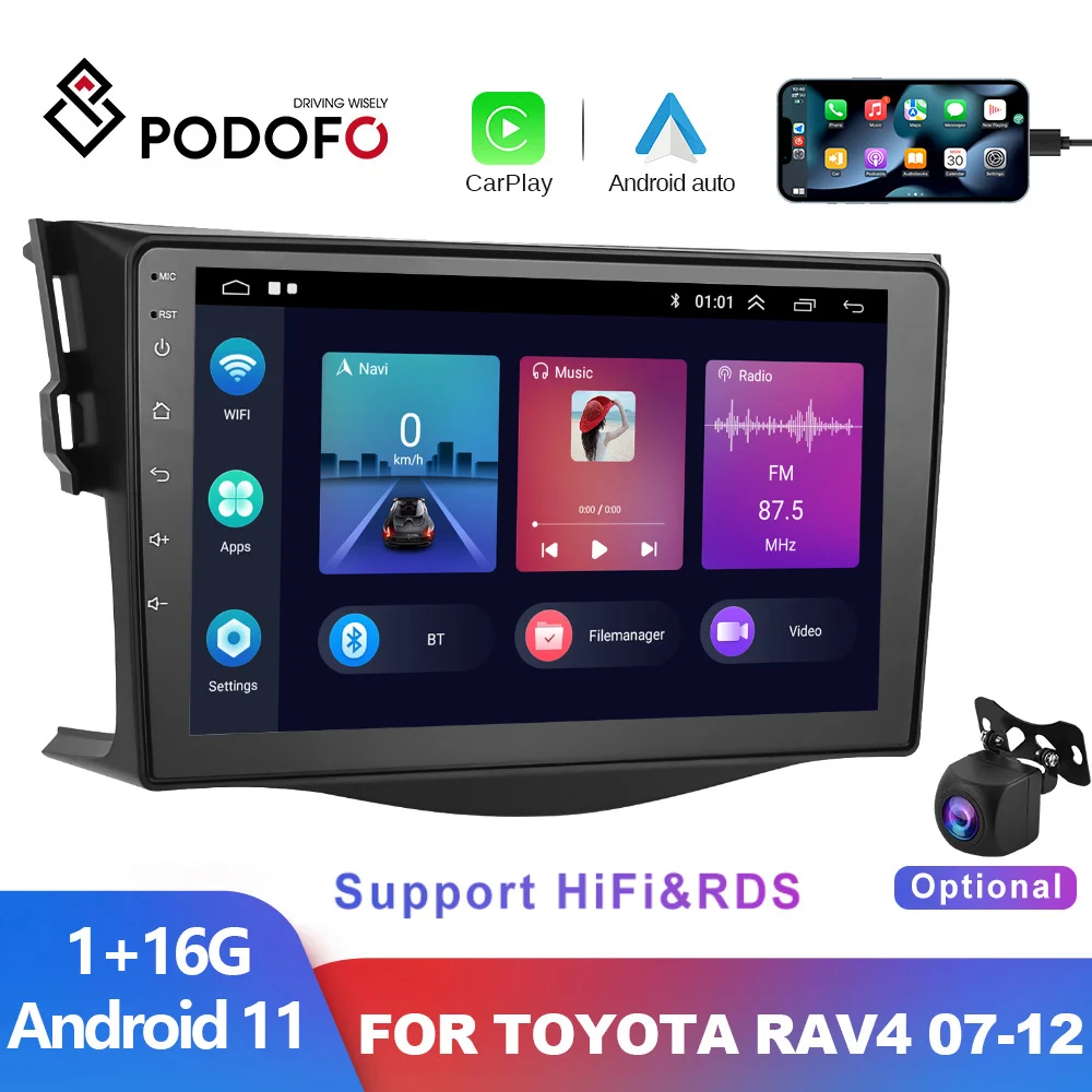 

Podofo Carplay Radio For Toyota RAV4 2007-2012 2din Android Auto Stereo Player HiFi GPS WiFi Car Multimedia Player Heat Unit