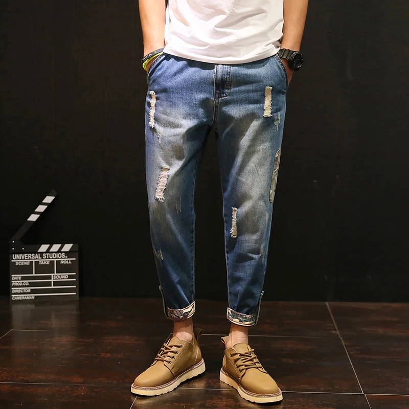 

2022 Ripped Holes Jeans Pants Men Summer Baggy Oversized Denim Trousers Casual Straight Retro Hip Hop Korean Fashion Bottoms Z27