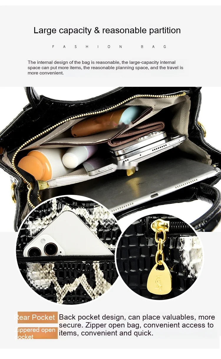 Fashionable Retro Women's Bag 2024 New European and American Soft Leather Single Shoulder Diagonal Cross Handbag Snake Pattern Bag_voghion.com