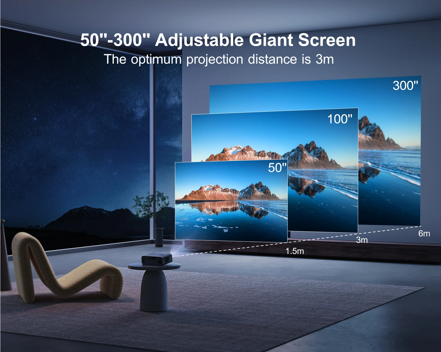 Wimius-屋外プロジェクター,オートフォーカス,4Kサポート,ネイティブ