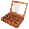 Solid Wood Retro Aged Transparent Glass 12-compartment Storage Box Jewelry Stationery Wooden Display Case Boxes for Ring Tray 4