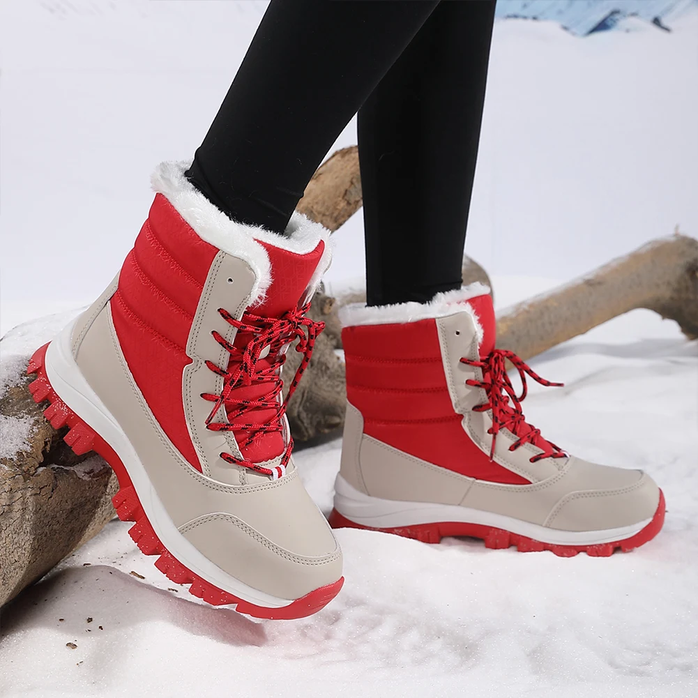 Womens Winter Boots Mid-Calf Walking Boots Fur Lined Warm for Work Walking Hiking Outdoor
