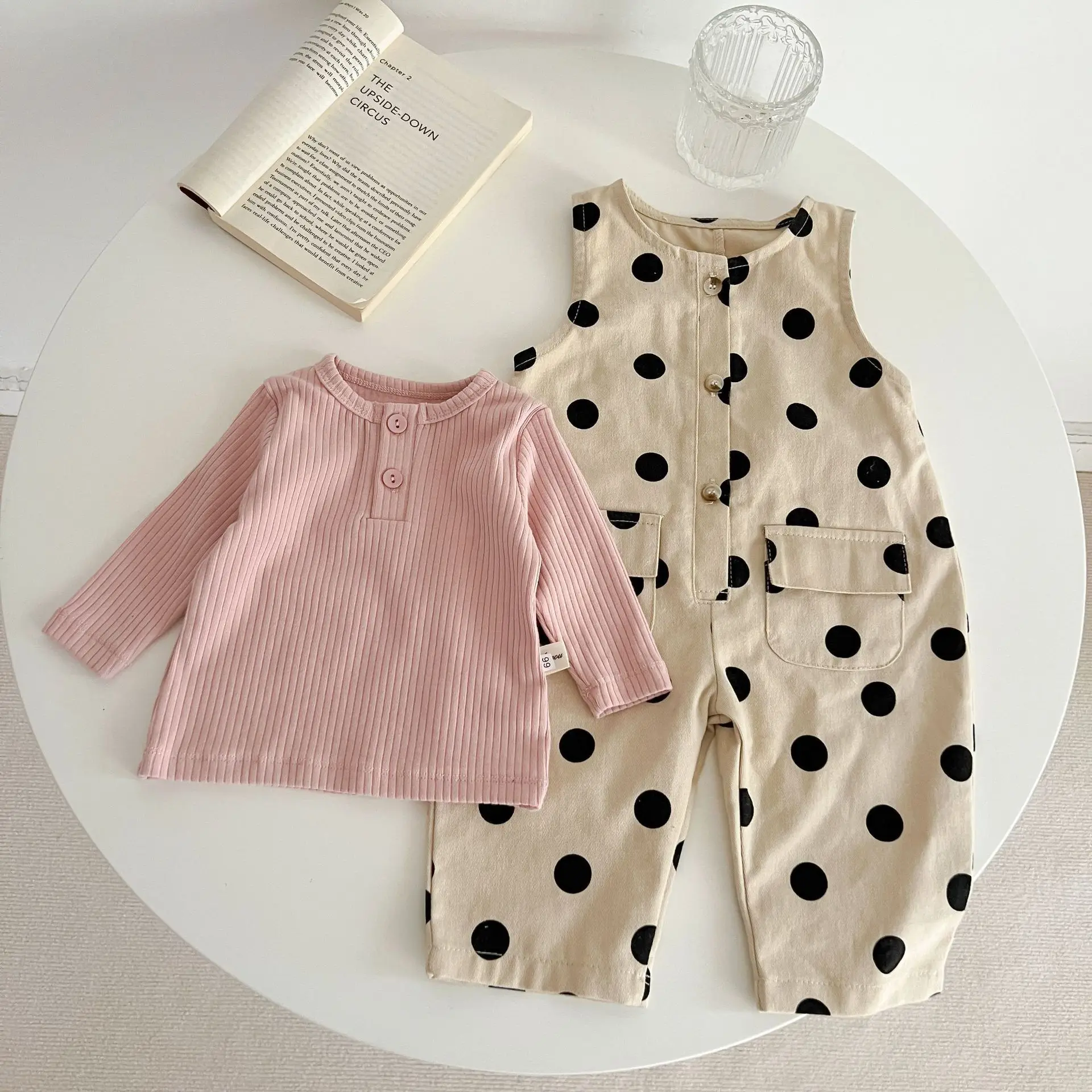 

Spring New Toddler Boy Cute Sleeveless Pocket Jumpsuit Girl Children Dots Casual Overalls Baby Cotton Solid Pit Striped T-shirt