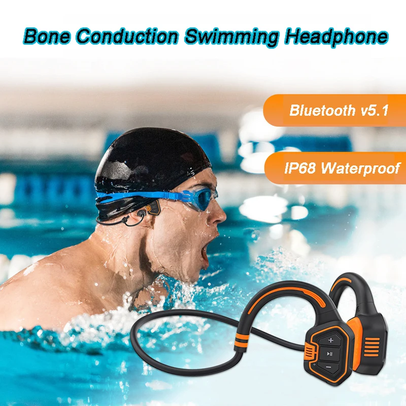 BoneConductionHeadphonesIP68WaterproofSwimmingHeadsetMP3Built