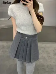 Autumn Winter Wool Mini Skirt Women Pleated Office Fashion Korean Bodycon Ladies Skirts High Waist A-Line Woman Skirt 2023