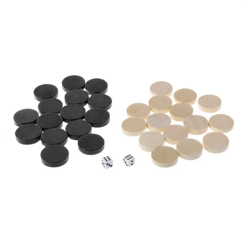 Wooden Chess 30pcs/1set Draughts Backgammon Black and White Pieces