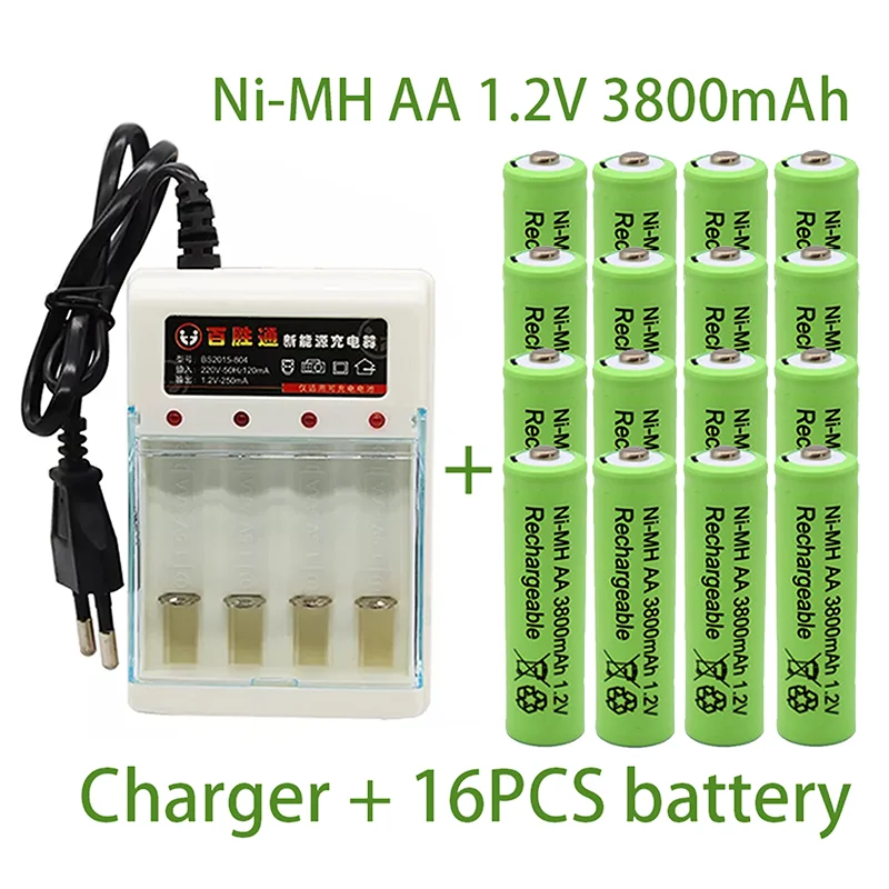 

Nouvelle Batterie Rechargeable AA 1.2V 3800mAh Ni-MH, Pour Télécommande De Jouet, Piles AA 1.2V + Chargeur