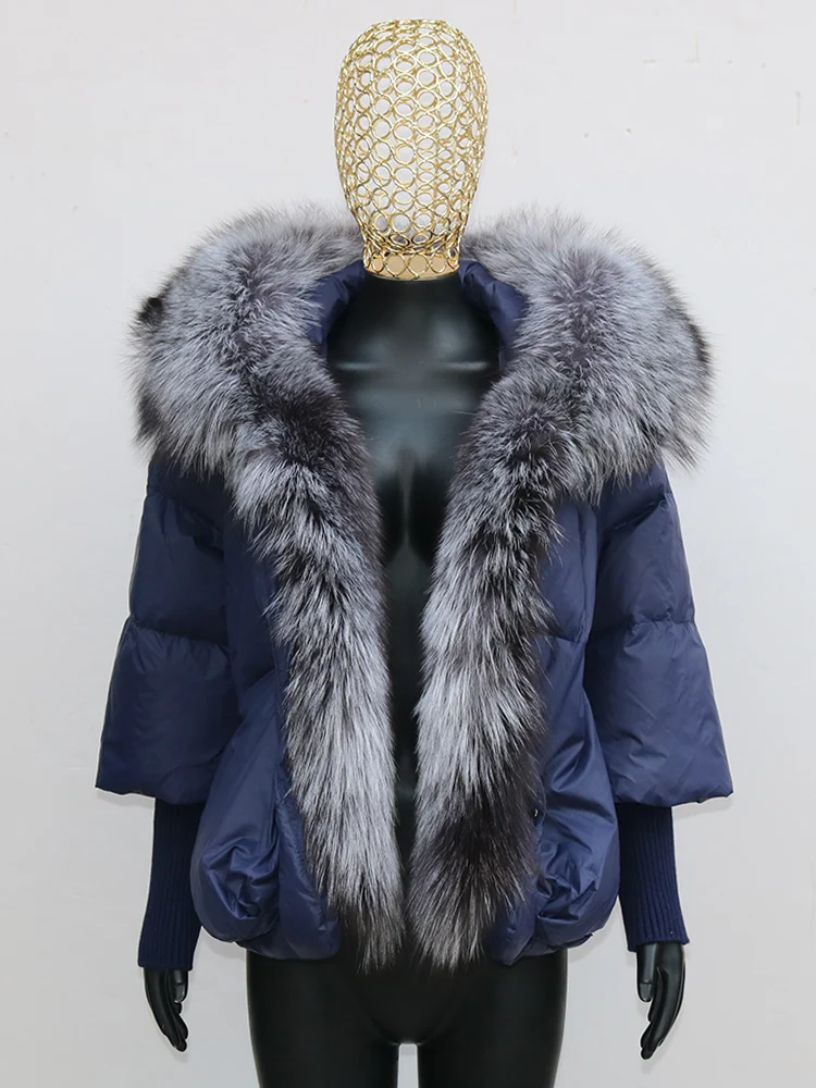 Women Coat White Duck Down Jacket Super Large Real Red Fox Fur Collar Hooded New Fashion Outerwear Puffer Jacket New