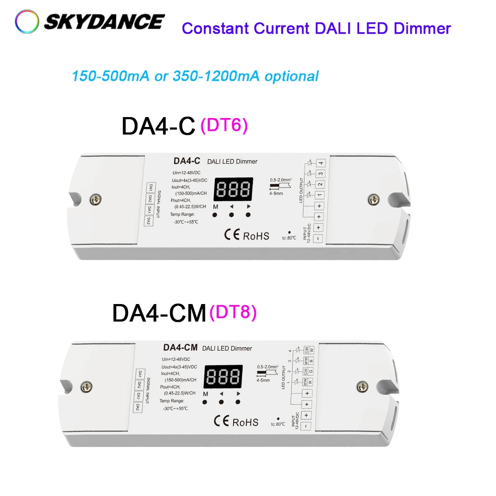 Skydance DT6/DT8 Constant Current 4CH DALI Dimmer 12V-48V 24V 4 Channel PWM dimming Controller Drives with display LED Chip Lamp