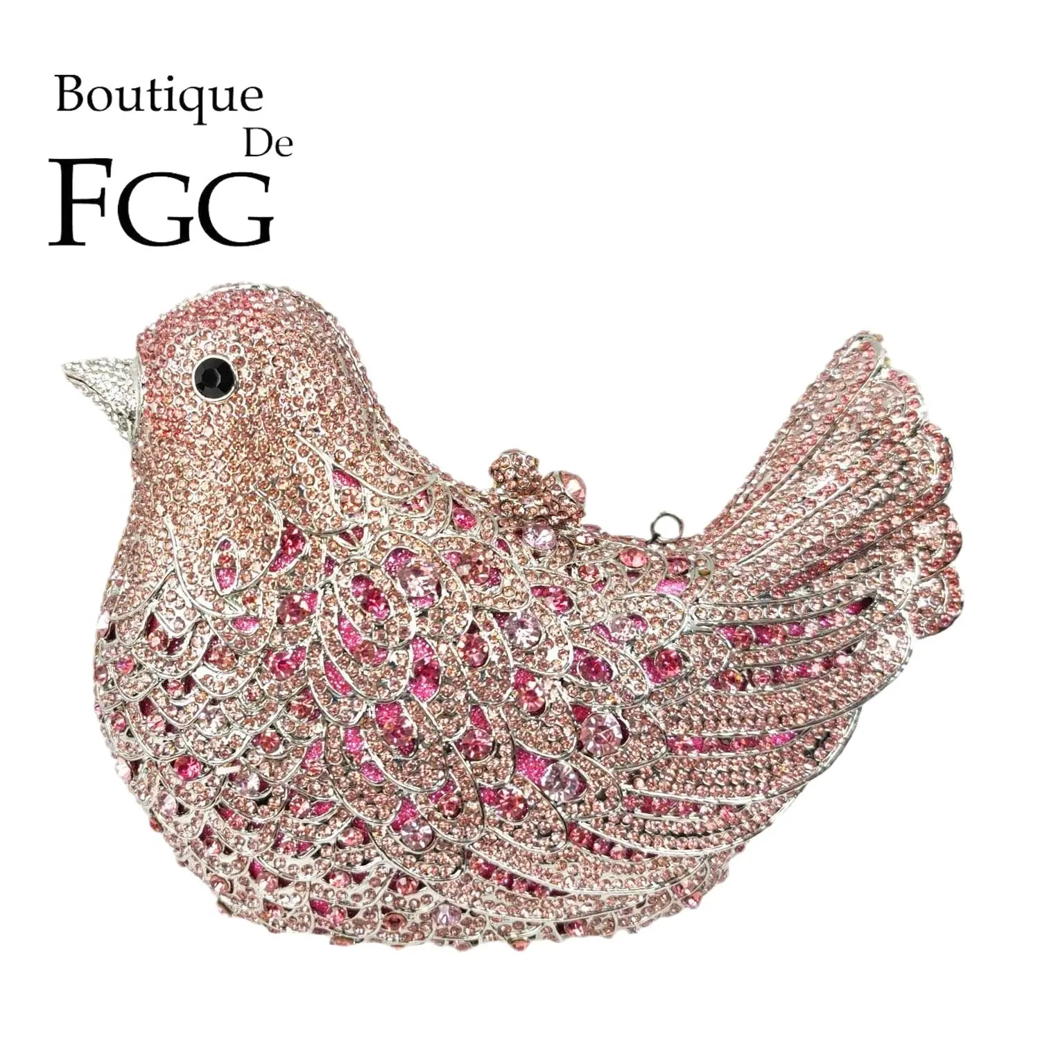 Boutique De FGG Pink Bird Evening Bag and Clutches for Formal Party
