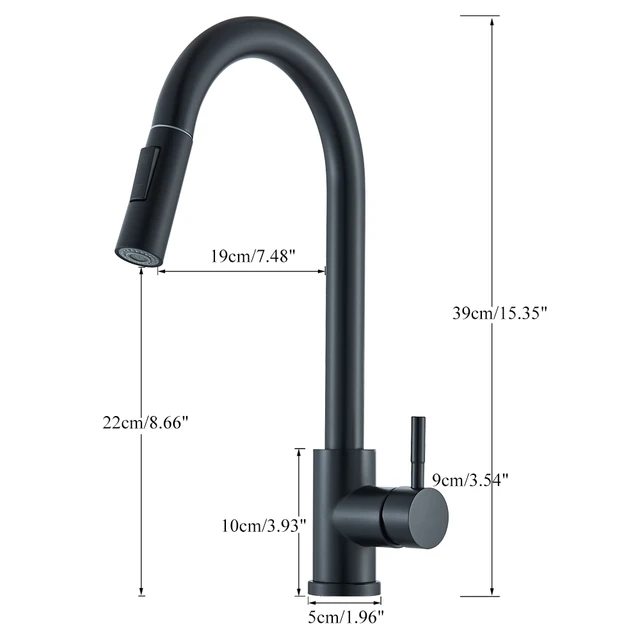 Rubinetto da cucina estraibile nero Miscelatore per lavello da cucina flessibile con acqua calda e fredda montato sul piano con ugello per modalità doccia a flusso 6