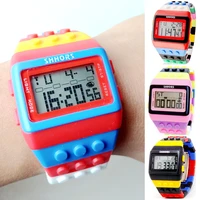 Fashion Students Mens Women Colourful SHHORS Building Blocks Plastic Waterproof Sport Digital Electronic Multifunctional Watches 1