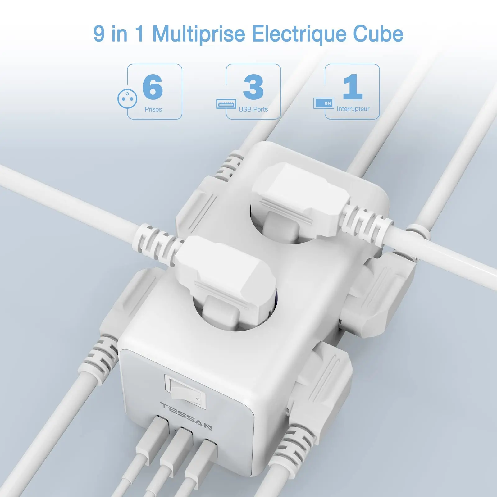 Multiprise USB Cube, Multiprise Electrique avec 5 Prises (2500W