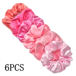 Satin Hair Scrunchies Set - Assorted Solid Colors (PJ080-P-6PCS)