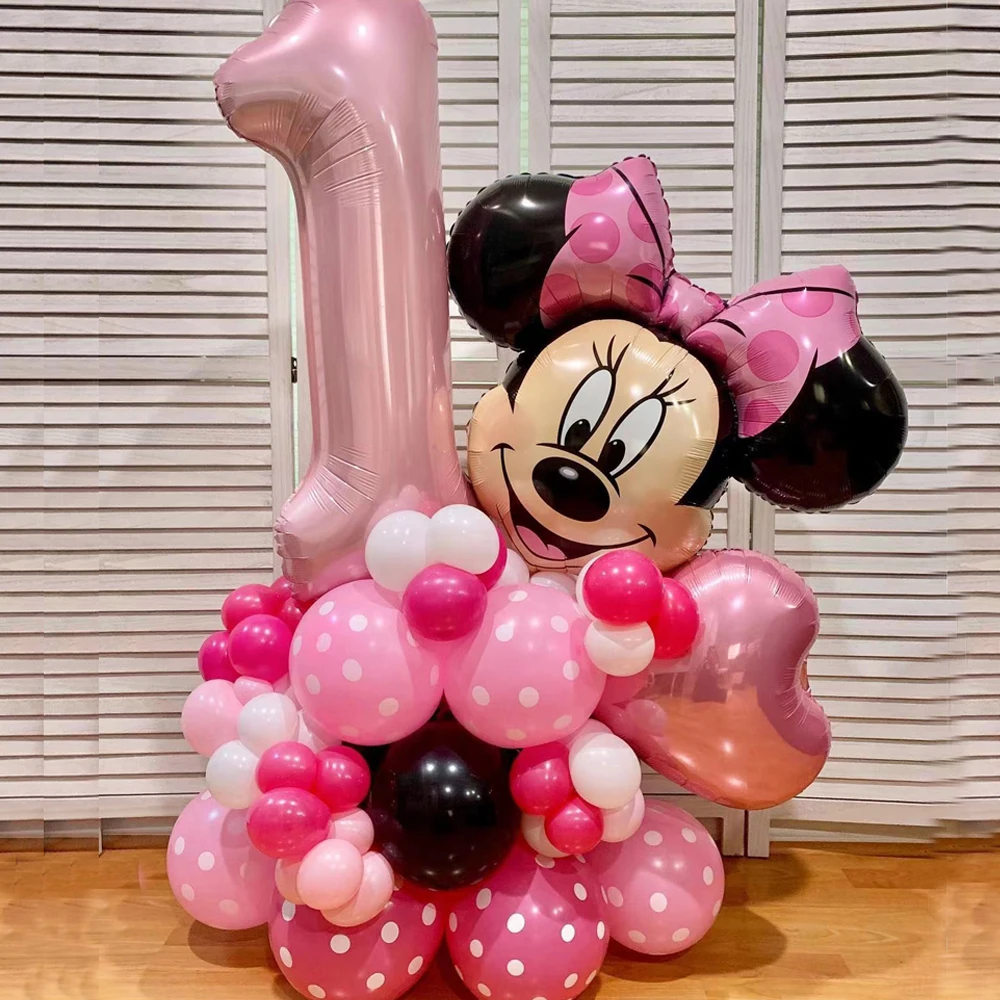 

34pcs/Set Disney Minnie Mouse Balloons 40 Inch Pink Number Foil Balloons Girls' Birthday Party Decorations Baby Shower Supplies