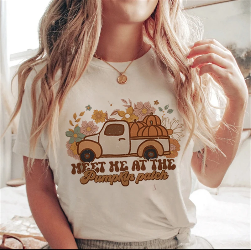 Lettera stampata bianca cartone animato Halloween autunno maglietta casual vestiti tendenza anni '90 donna donna T costume donna stampa grafica925_voghion.com